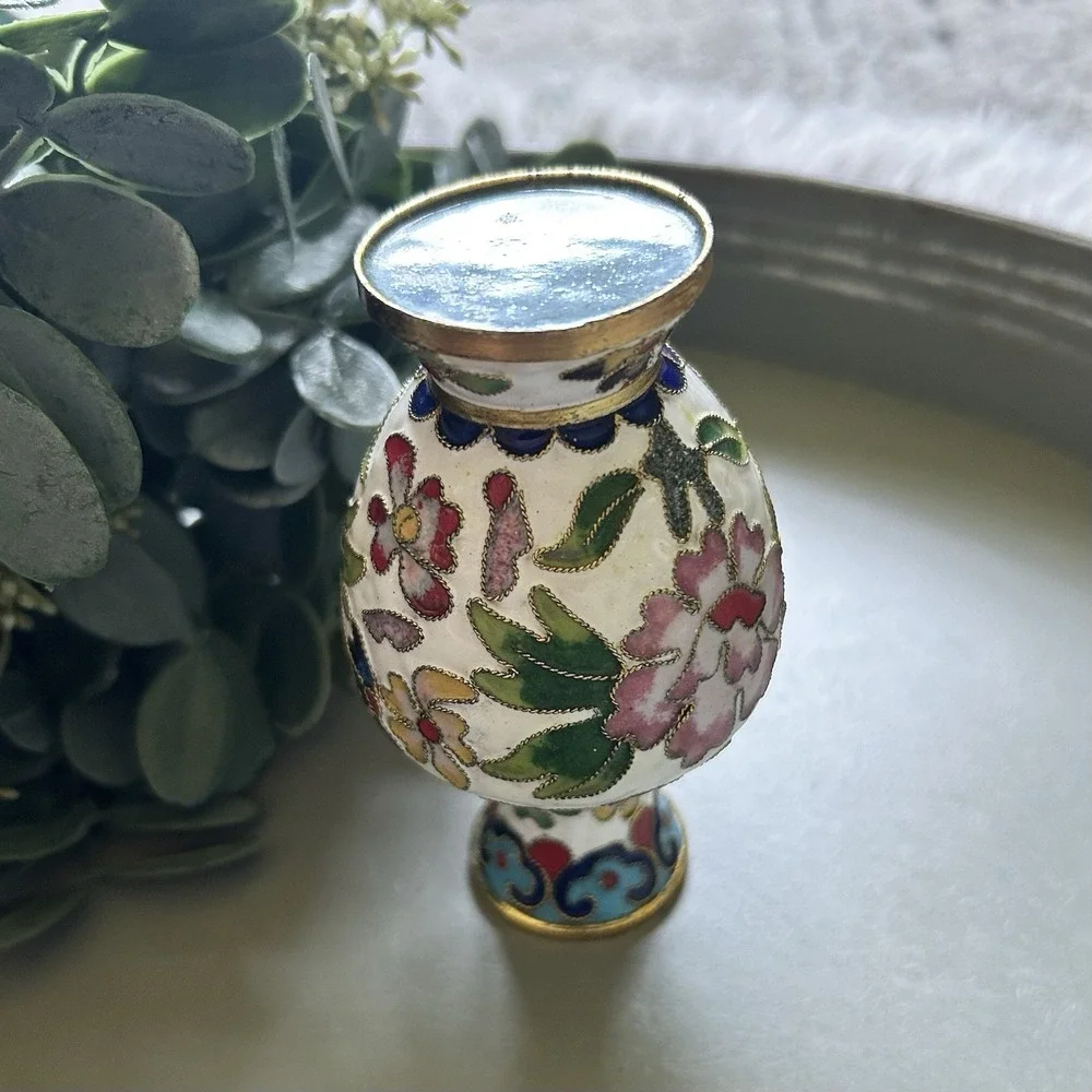Amazing Vintage Asian Cloisonne Enamel Flower Vase 4